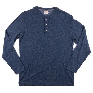 Faherty Brand Long Sleeve Henley Shirt Blue Mens M